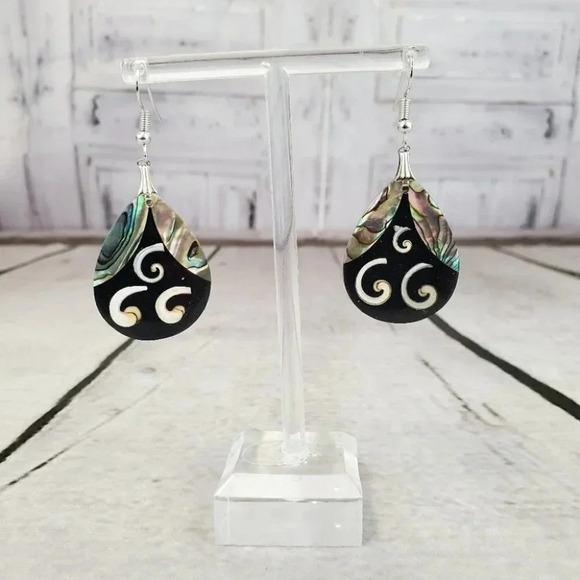 Teardrop Waves Abalone Earrings - Picture 5 of 8
